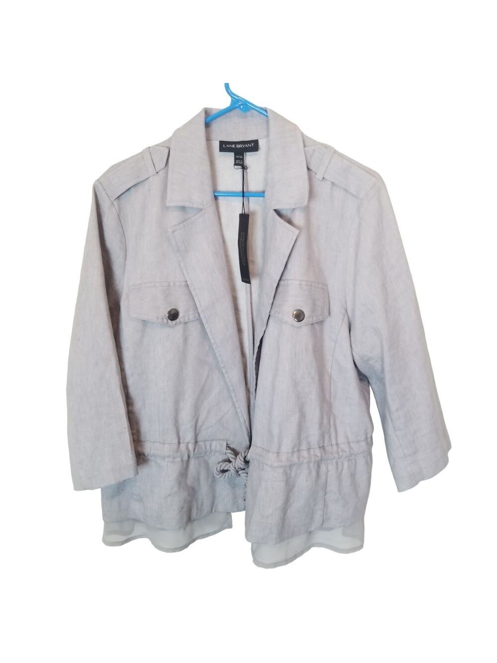 Lane Bryant Womens Linen Blend Blazer Jacket Size 14/16 Gray Minimalist Career